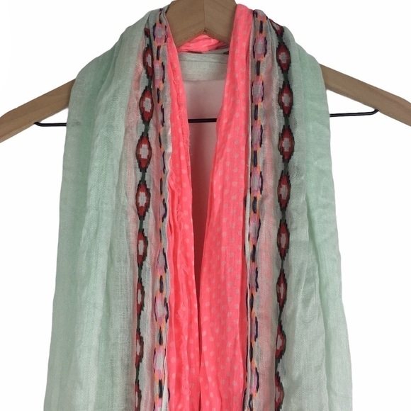 AMERICAN EAGLE Scarf Infinity Dots Neon Southwestern Embroidered Fringe Tassel - Picture 2 of 16